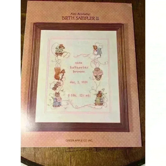 New Green Apple Cross Stitch Chart Beatrix Potter Birth Sampler I - Picture 3 of 4